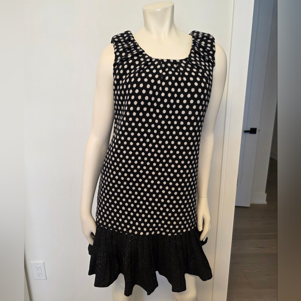 Yumi Warm Felt Polka Dot Midi Dress With Pleated Skirt S